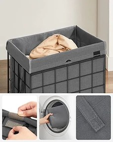 Cos de rufe pliabil cu sac detasabil, metal / textil, gri / negru, Songmics