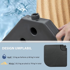 Outsunny Bază Umbrelă 4 Piese HDPE, Umplere cu Apă/Nisip, Suport Umbrelă cu Conectori, 104x104x7.5 cm, Negru | Aosom Romania