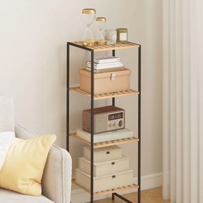 HOMCOM Raft din bambus și oțel, cu 4 polițe, raft cu 4 niveluri, 36,5 x 33 x 110 cm, lemn natural | Aosom Romania