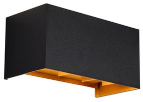 Aplică de perete exterioară neagră cu auriu incluzând LED 4 lumini IP54 - Edwin