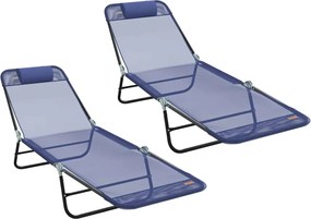vidaXL Șezlong pliabil 2 pcs Albastru marin 182 x 55 x 85,5 cm