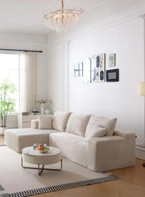 Canapea Colțar Premium Memory Foam HD 270x170x70 cm | Material Plusat Reiat cu Dungi Groase (Culoare: Negru)