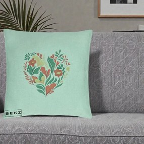 Perna Decorativa Inima Florala Botanica, 40x40 cm, Verde Menta, Husa Detasabila, Perna Inclusa, BEKZ®