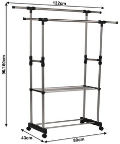 Cuier mobil, inox + plastic negru, SEBO