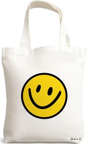 Sacosa de Panza pentru Cumparaturi, Geanta Tote, model Happy Smile, 38x34.5 cm, Alba, BEKZ®