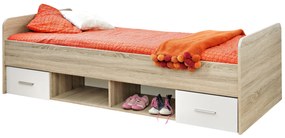 Pat de o persoană 90 cm Daron 23 DSW DI-04 (stejar sonoma + alb) (cu sertare). 1024527