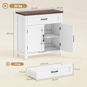 HOMCOM Bufet pentru living, mobilier de depozitare cu 2 uși, sertar și raft reglabil, 76 x 35 x 80 cm, alb | Aosom Romania