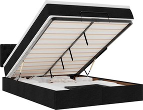 vidaXL Pat otoman cu saltea și LED-uri negru 140x190 cm țesătură