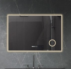 Oglindă baie, Multifuncțională, Iluminare LED Touch în 3 culori, Sistem Dezaburire, Lupă, Ceas încorporat, 120x80 cm