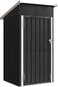 Outsunny Magazie de Grădină 0,74m² din Oțel Galvanizat cu Guri de Aerisire, Magazie cu Ușă Blocabilă, Acoperiș Înclinat, Mănuși, Depozitare Unelte, 107,5x91x185 cm, Gri Închis | Aosom Romania