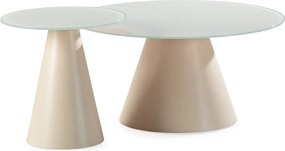 Măsuțe de cafea crem 2 buc. rotunde cu blat din sticlă ø 80 cm Vida – MOME