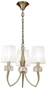 Candelabru clasic cu 3 brate LOEWE antique brass/ abajur alb