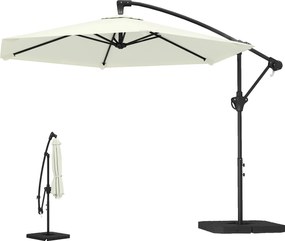Outsunny Umbrelă cantilever 3 m cu bază încrucișată și plăci de greutate, umbrelă de grădină exterioară cu manivelă, crem | Aosom Romania