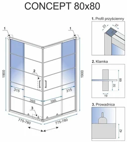 Cabina dus Concept negru – 80x80 cm