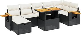 vidaXL Set mobilier de grădină cu perne, 8 piese, negru, poliratan