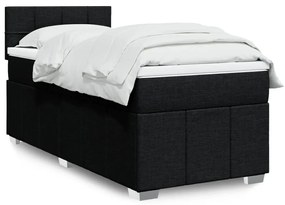 vidaXL Pat box spring cu saltea, negru, 90x200 cm, textil