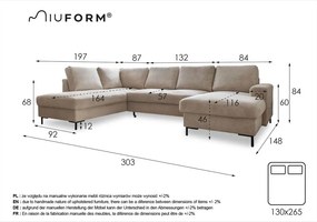 Colțar maro extensibil cu tapițerie din catifea reiată (cu colț pe partea stângă ) Lofty Lilly – Miuform