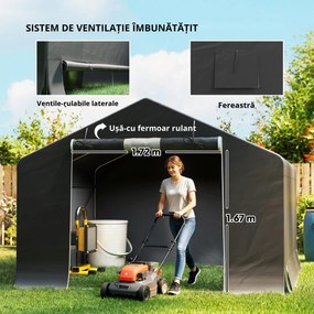 Outsunny Magazie de grădină portabilă, cort pentru biciclete, ușă rulabilă cu fermoar, cadru metalic, depozitare versatilă, gri închis | Aosom Romania