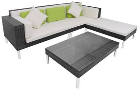 42944 vidaXL Set mobilier de grădină cu perne, 4 piese, negru, poliratan