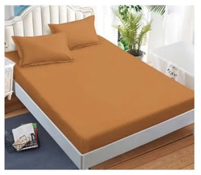 Lenjerie de pat cu elastic, tesatura tip finet, uni, pat 2 persoane, portocaliu, 6 piese, FNE-190