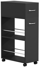 HOMCOM Cărucior de Bucătărie cu 2 Rafturi Deschise, Sertar și Balustrade Negru | Aosom Romania