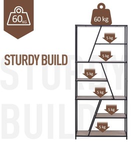 HOMCOM Biblioteca cu 9 Rafturi Trapezoidale Deschise Lemn, Atirasturnare, Cadru din Metal, Negru, 100x30x182cm