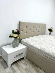 Set pat tapitat Paris, culoare crem, cu 2 noptiere Viena si saltea superortopedica lux 160 x 200 cm