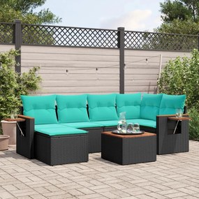 vidaXL Set canapele de grădină cu perne, 7 piese, negru, poliratan