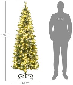 Brad de Craciun 180cm Artificial cu 240 Lumini LED si 618 Ramuri, Brad Acoperit cu Zapada Inalt si Ingust cu Postament din Otel HOMCOM | Aosom RO