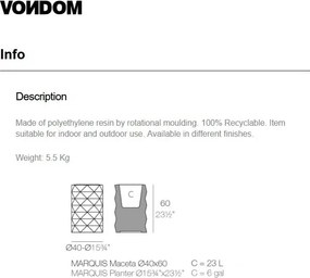 Ghiveci plante, flori design decorativ modern pentru amenajari interioare si exterioare, MARQUIS PLANTER 47083R Vondom