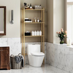 HOMCOM Raft pentru toaletă 3 niveluri, raft de baie economisitor de spațiu lemn natural 69 x 25,5 x 181 cm | Aosom Romania