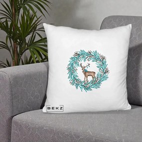 Perna Decorativa Coroana Turcoaz cu Ren, 40x40 cm, Alb Pufos, Husa Detasabila, Perna Inclusa, BEKZ®
