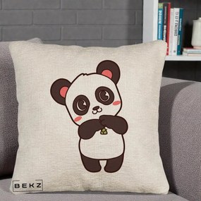 Perna personalizata Panda Kawaii cu Bambus, 40x40 cm cu Umplutura, Bej Canapea, BEKZ