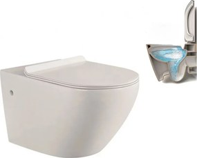 Set vas WC suspendat Inter Ceramic Rimless cu capac slim alb lucios functie bideu