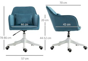 HOMCOM Scaun de birou din catifea fauteuil bureau masant, cu pernă lombară integrată, înălțime reglabilă, pivotant la 360°, albastru | Aosom Romania
