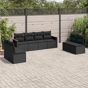 3258289 vidaXL Set mobilier de grădină cu perne, 8 piese, negru, poliratan