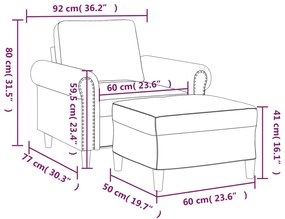 Fotoliu canapea cu taburet, crem, 60 cm, catifea Crem, 92 x 77 x 80 cm