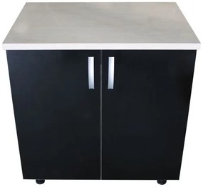 Masca pentru chiuveta cu 2 usi 80 cm Zebra, wenge/Negru lucios, cu blat Travertin, 80 x 85 x 60 cm