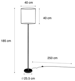 Lampă de podea neagră cu abajur din catifea cu design frunze și interior auriu - Simplo