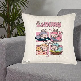 Perna Personalizata Labubu Sleeping Quad Grid, 40x40 cm, Crem Reliefat, Husa Detasabila, Perna Inclusa, BEKZ®