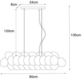 Lampă suspendată neagră cu sticlă opalescentă cu 8 lumini, ovală - Uvas