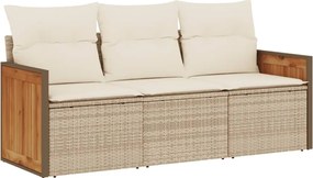 vidaXL Set canapele de grădină, 3 piese, cu perne, bej, poliratan