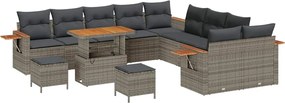 vidaXL Set de canapele pentru grădină cu pernă 17 pcs Gri poliratan