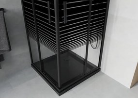 Mexen Rio cabina de duș pătrată 70 x 70 cm, dungi negre, negru + cadă Flat, negru - 860-070-070-70-20-4070B