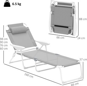 Outsunny Șezlong pliabil pentru grădină cu pernă pentru cap, fotoliu cu spătar reglabil în 4 trepte până la 120 kg, gri deschis | Aosom Romania