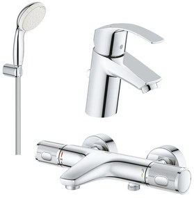 Pachet baterii baie cada,termostat Grohe Grohtherm 1000 Performance ,set dus porter, baterie lavoar Eurosmart S (34830000 ,33265002,27799001)