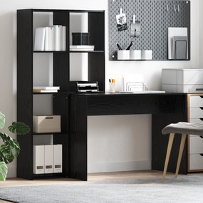 vidaXL Birou cu raft Stejar negru 138.5 x 55 x 143 cm Lemn compozit