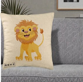 Perna Decorativa Pui de Leu Kawaii, 40x40 cm, Bej, Husa Detasabila, Perna Inclusa, BEKZ®