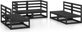 vidaXL Set mobilier de grădină, 6 piese, negru, lemn masiv de pin