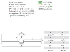 Lustra LED cu Ventilator si telecomanda design modern POROS alb/lemn